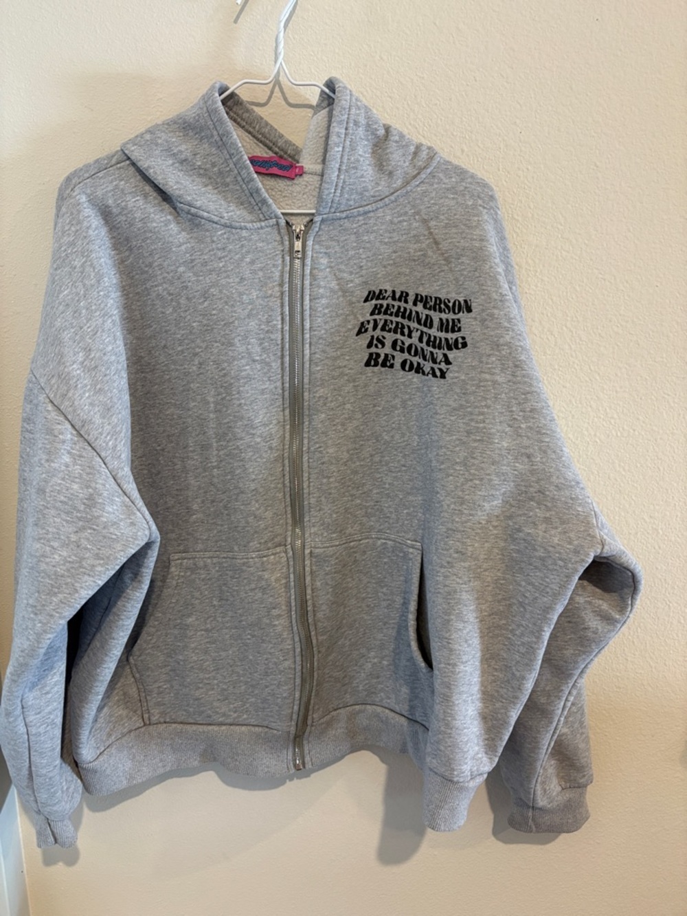 Edikted Gray Zip-Up Hoodie with Chest Text